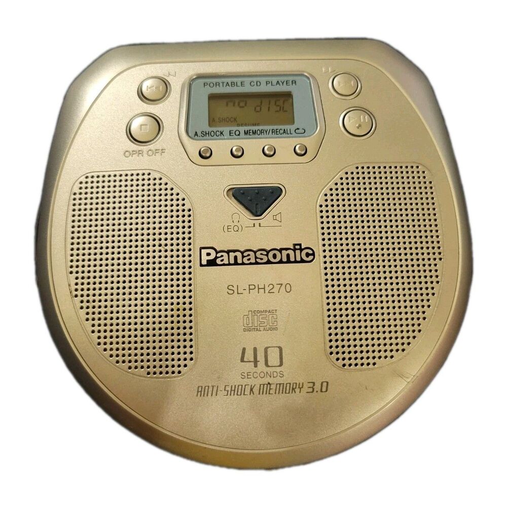 Vintage Panasonic SL-PH270 Portable CD Player Built-in Speakers Silver With Case